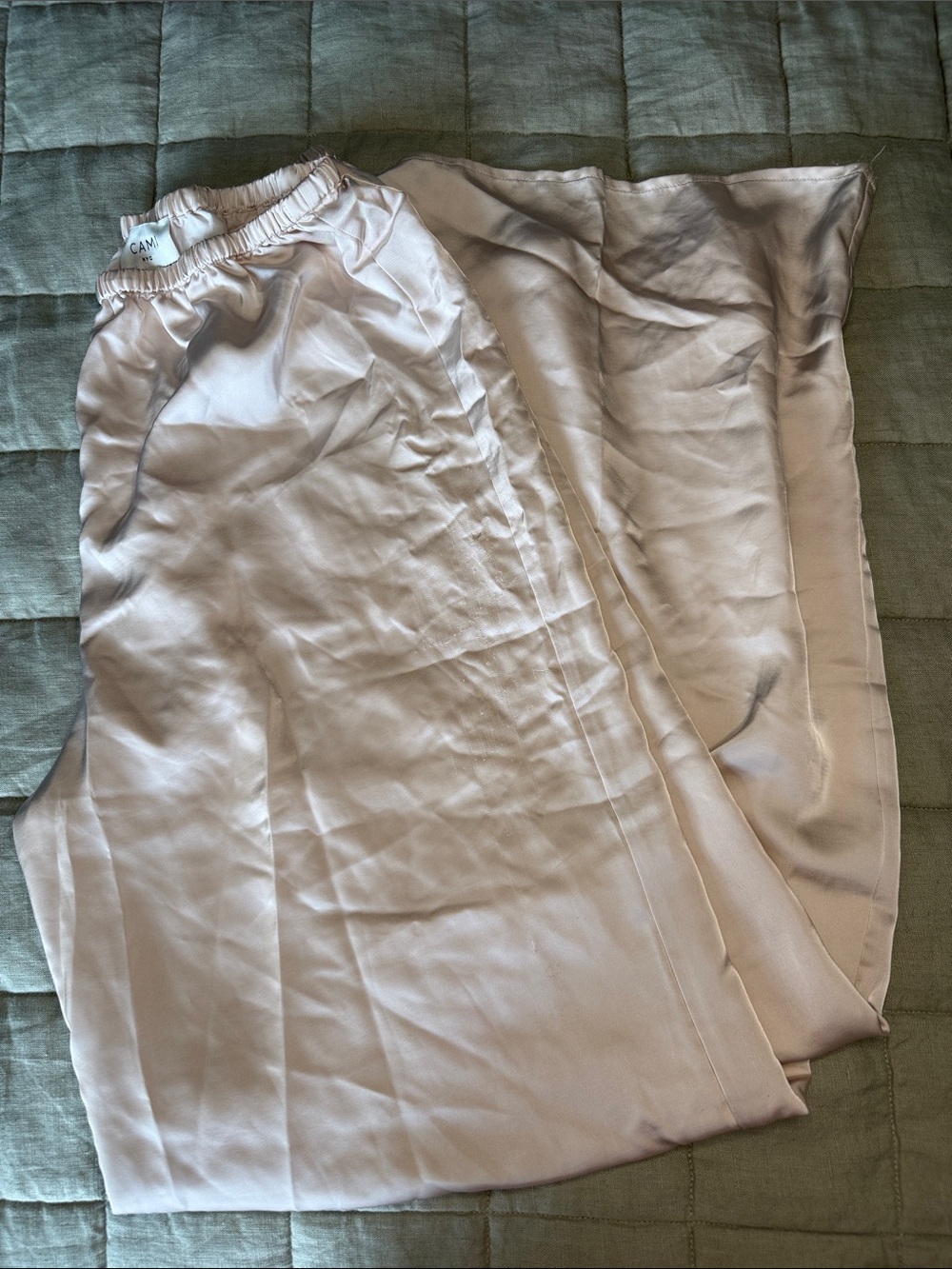 CAMI NYC Satin Wide Leg Pants Blush Pink Size Small Lined Pull-On Lounge Trouser